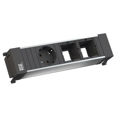 Bachmann Steckdoseneinheit Power Frame 916.001 | 1x Schuko | 2x Abdeckung leer | Aluminium eloxiert | GST18 | silber