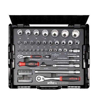 Wiha Steckschlüsselsatz & Bit-Set 44685 | 60-tlg. | 1/4" & 1/2" Antrieb | L-Boxx | Chrom-Vanadium-Stahl | rot