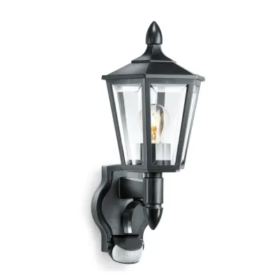 Steinel Sensor-Außenleuchte L 15 | LED-Wandleuchte mit Bewegungsmelder | E27 | IP44 | schwarz | 180° Erfassung