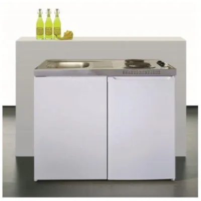 Lüllmann Pantryküche 731250 | Singleküche mit Kühlschrank & Gefrierfach | Spülbecken links | 1000x600 mm | Weiß