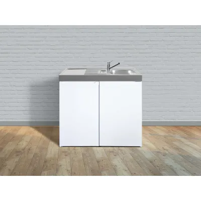Stengel Miniküche Easyline ME100KSKSliBre | Mini-Küche 100cm | Kühlschrank | Gefrierfach | Spüle rechts | weiß