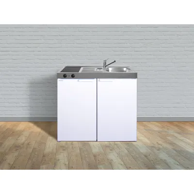 Stengel Miniküche Kitchenline MKC 100 Glaskeramik | 100 cm | Glaskeramikkochfeld | Kühlschrank | Spüle rechts | Weiß