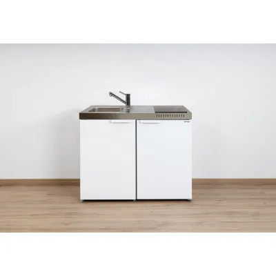 Stengel Miniküche Kitchenline MK100KSGKFreBli | 100 cm | Glaskeramikkochfeld | Kühlschrank | Spüle links | Weiß