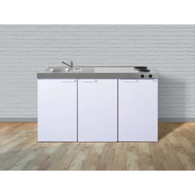 Stengel Miniküche Kitchenline MK150EKFreBli | Elektrokochfeld rechts | Spüle links | 150x89x60cm | weiß