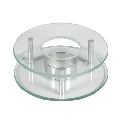HiT Stövchen 22170661 | Teewärmer Glas Edelstahl | 12 cm rund | 4 cm hoch | für Teelicht | silber