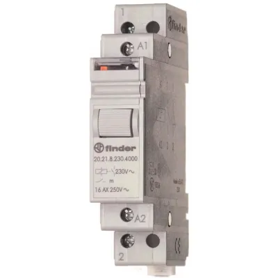 Finder Stromstoßschalter 20.21.8.012.4000 | 1 Schließer 16A 12V AC | Hutschiene 1TE | AgSnO2 | Aluminium | DIN-Schiene