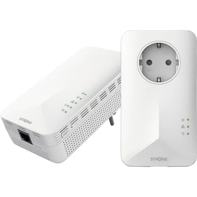 STRONG Powerline WLAN Adapter KIT | 1000 Mbit/s Powerline | 1200 Mbit/s WLAN | Duo Set | integrierte Steckdose | Weiß
