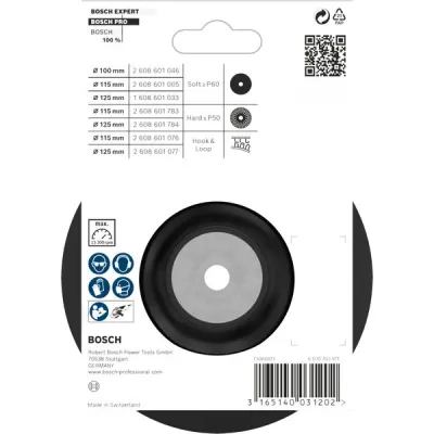 Bosch Stützteller 2608601005 | Schleifteller 115 mm M14 | weich | Gummi | für Winkelschleifer | grau