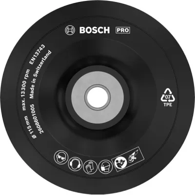 Bosch Stützteller 2608601005 | Schleifteller 115 mm M14 | weich | Gummi | für Winkelschleifer | grau