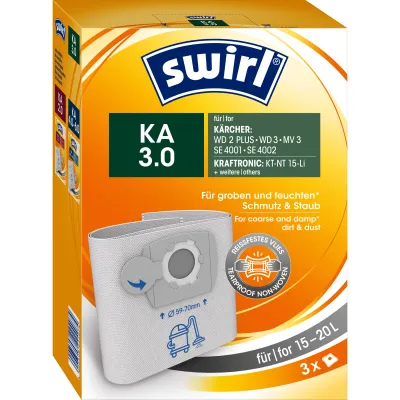 Swirl Staubsaugerbeutel KA 3.0 | für Kärcher WD 3, SE 4001, Shop-Vac 16/20L | 3 Stück | reißfestes Vlies | 3-lagig