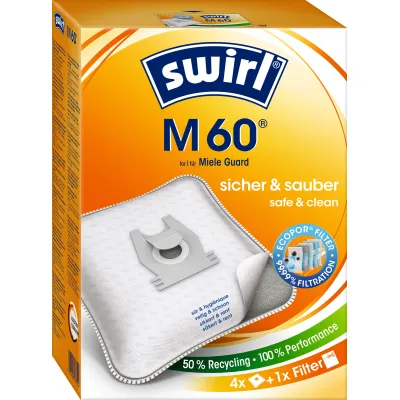 Swirl Staubsaugerbeutel M 60 EcoPor für Miele | 4 Stück | hoher Feinstaubfilter | passend für viele Miele Modelle
