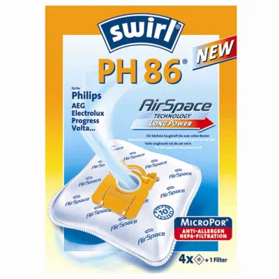 Swirl PH 86 EcoPor Staubsaugerbeutel für Philips FC8380-8399 | 4 Beutel+Filter | Allergiker-geeignet