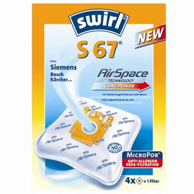 Swirl S 67 EcoPor Staubsaugerbeutel für Siemens/Bosch | 4 Stück | allergikergeeignet | nachhaltiges Material