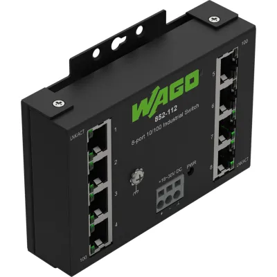 WAGO Industrial ECO Switch 852-112 | 8-Port 100Base-TX Ethernet | Hutschiene | Unmanaged | IP30 | Schwarz