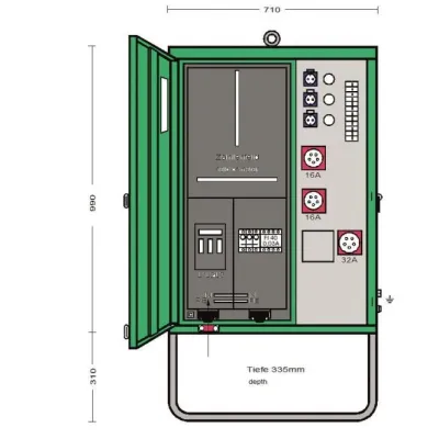 Elektra Tailfingen AV 32N/A/321-1 Anschlussverteilerschrank | 22 kVA | 400V 32A | FI Typ B | IP44 | RAL 6018