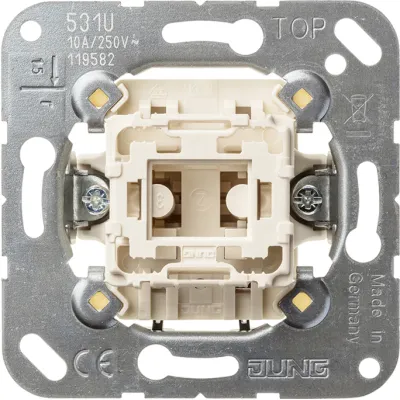 JUNG Taster 531U 1-polig Schließer Unterputz | 10AX 250V | Wippe | Basiselement | Halogenfrei | IP20 | Kunststoff