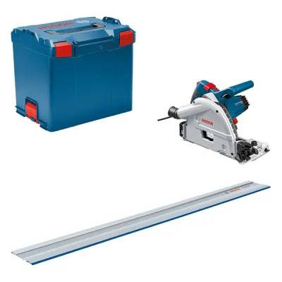 Bosch Professional Tauchsäge GKT 55 GCE | 1400 W | 165 mm Sägeblatt | FSN 1400 Führungsschiene | L-BOXX | Blau