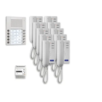 TCS Türsprechanlage Set PPA10-EN/02 | Audio Haustelefon für 10 Wohneinheiten | Bus-System | Aufputz | Silber