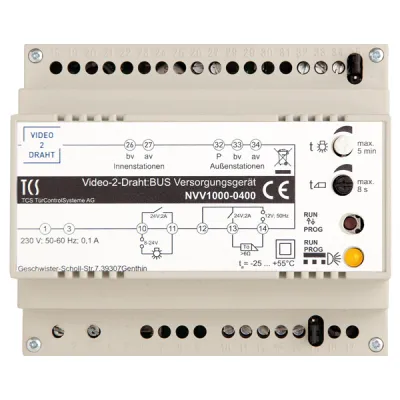 TCS Versorgungs- und Steuergerät NVV1000-0400 | Video-2-Draht BUS | 24 Teilnehmer | 12V DC | Hutschiene | IP20