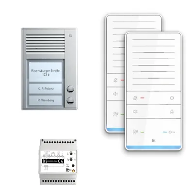 TCS Türsprechanlage Set PAAF021/001 | Audio | 2 Wohneinheiten | Aufputz | Bus-System | Aluminium | Weiß
