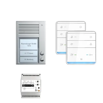TCS Türsprechanlage PSC2320-0000 | Audio Bus-System | 2 Wohneinheiten | Aufputz | Aluminium Silber | Weiß | Erweiterbar