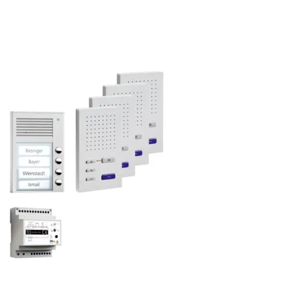 TCS Türsprechanlage Set PPAF04-EN/02 | Aufputz | 4-Familienhaus | Bus-System | erweiterbar | Freisprechen (B-Ware)