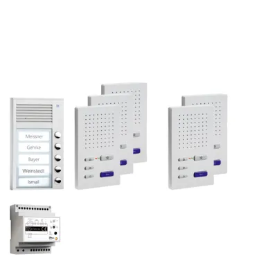 TCS Türsprechanlage Set PPAF05-EN/02 Audio Bus | 5 weiße Innenstationen & 1 silberne Außenstation Aufputz Aluminium