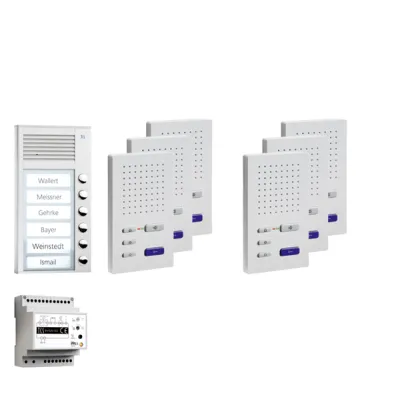 TCS Türsprechanlage Set PPAF06-EN/02 | Bus-System | 6 Wohneinheiten | Freisprechanlage | Aufputz | Aluminium Silber