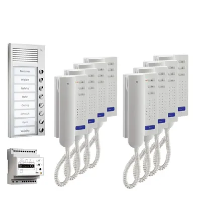 TCS Audio Türsprechanlage Set PPA08-EN/02 | Bus-System | 8 Wohneinheiten | Aufputz | Aluminium Außenstation | Weiß