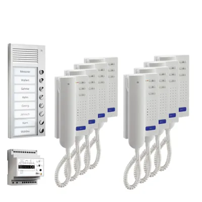 TCS Audio Türsprechanlage Set PPA08-EN/02 | Bus-System | 8 Wohneinheiten | Aufputz | Aluminium Außenstation | Weiß