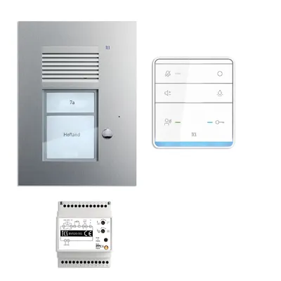 TCS Türsprechanlage Set PSU2310-0000 Bus-System | 1 WE | Freisprecher | UP Außens. Alu | AP Innens. weiß | Infoschild