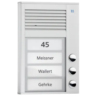 TCS Türsprechanlage | Audio-Außenstation | 3 Klingeltasten | Aufputz | Aluminium | LED-Namensschild | silber