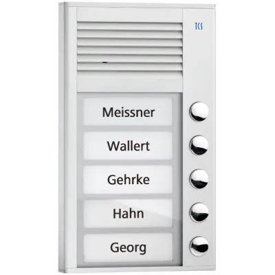 TCS Audio Türstation PAK05-EN | Aufputz | 5 Klingeltasten | Vandalismus-Schutz | LED-Namensschild | Aluminium silber