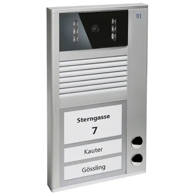 TCS Video-Türstation 2-Draht AVC12020-0010 | Außenstation mit Kamera | 2 Klingeltasten | Aufputz | Aluminium | silber