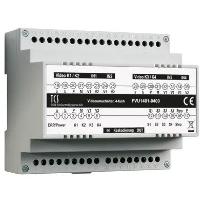 TCS Videosignalumschalter FVU1401-0400 | 4-fach Bus-Kameraumschalter | LAN | für DIN-Schiene | bis 64 Kameras | 6 TE