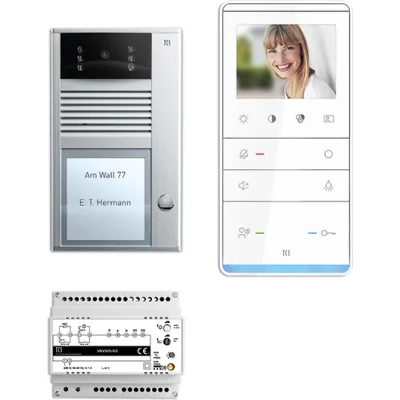 TCS Video-Türsprechanlage Set PVC1311-0010 | 1-Familienhaus | Aufputz | Video | Bus-System | Edelstahl Silber | 3,5 Zoll