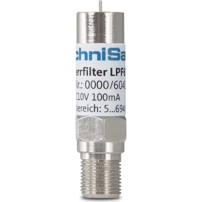 TechniSat LTE-Sperrfilter 0000/6043 | DVB-T2 Schutz vor LTE-Störungen | F-Buchse/F-Stecker | Wasserdicht IP67 | Silber