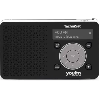 TechniSat DigitRadio 1 youfm Edition | DAB+/UKW Radio | tragbar | Akku | 40 Sender | Kopfhöreranschluss | schwarz/weiß
