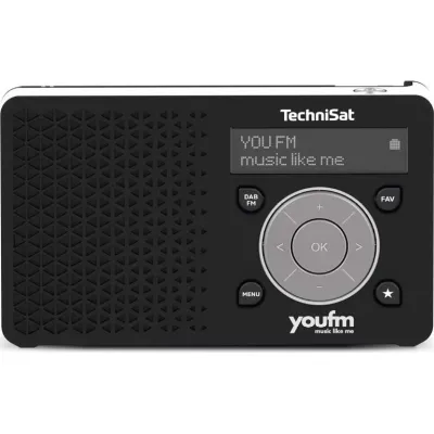 TechniSat DigitRadio 1 youfm Edition | DAB+/UKW Radio | tragbar | Akku | 40 Sender | Kopfhöreranschluss | schwarz/weiß
