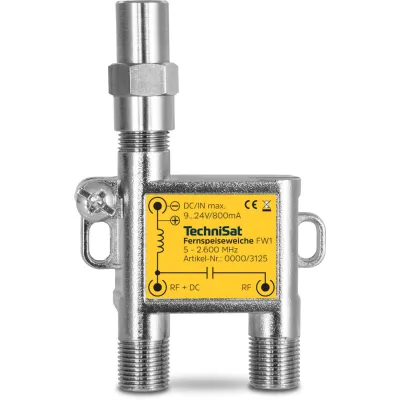 TechniSat Fernspeiseweiche FW1 0000/3125 | 5-2600 MHz | 9-24V 800mA | F-Buchse | 1 dB Dämpfung | silber
