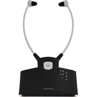 TechniSat Funkkopfhörer STEREOMAN ISI 3 0001/9130 | TV-Kinnbügel | 2,4 GHz | Stereo | Optischer Eingang | Dockingstation