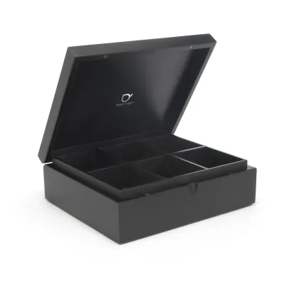 Bredemeijer Teebeutelbox 184006 | 6 Fächer | FSC Bambus/Kunststoff | Magnetdeckel | 17,9x21,8x0,75 cm | schwarz