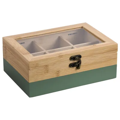 Teebox 6Fächer Bambus grün