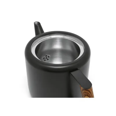 Teekanne 1,1L BOSTON matt schwarz, Holzoptik