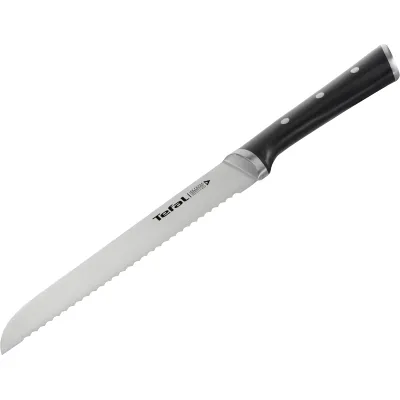 Tefal Brotmesser K23204 Ice Force 20 cm | Edelstahl | Wellenschliff | langlebig & korrosionsgeschützt | schwarz