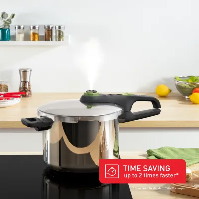 Tefal Schnellkochtopf P2580702 Secure Trendy 6L | Edelstahl | 2-Stufen-Garregler | Induktion | mit Korb | Moringa Green