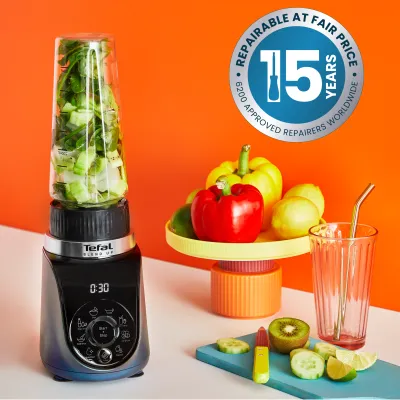 Tefal Standmixer Mini BL19H4F0 | 1000W | 8 Programme | Silence-Modus | Tritan 0,85l | 2 To-Go-Flaschen | Blau