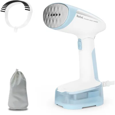 TEFAL Dampfbürste DT3041E1 Access Steam Pocket | 1300W | 20g/min Dampfleistung | 120ml Tank | Reisefähig | Weiß-Hellblau