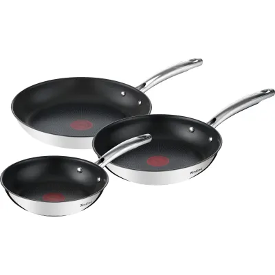 Tefal Pfannen-Set G732S3 | Induktion | Antihaftbeschichtung | Edelstahl | 3-teilig 20/24/28 cm | Thermo-Signal | silber