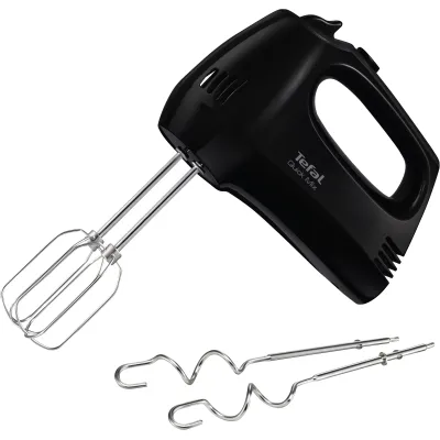 Tefal Handmixer HT3108 Quick Mix | 300 Watt | 5 Geschwindigkeiten & Turbo | 2 Knethaken & 2 Quirle | Edelstahl | Schwarz